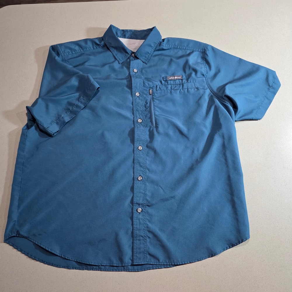 Eddie Bauer Mens Blue Ripstop Short Sleeve Fishing Shirt Ventilated X Large